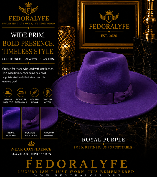 PURPLE WIDE BRIM FEDORA HAT