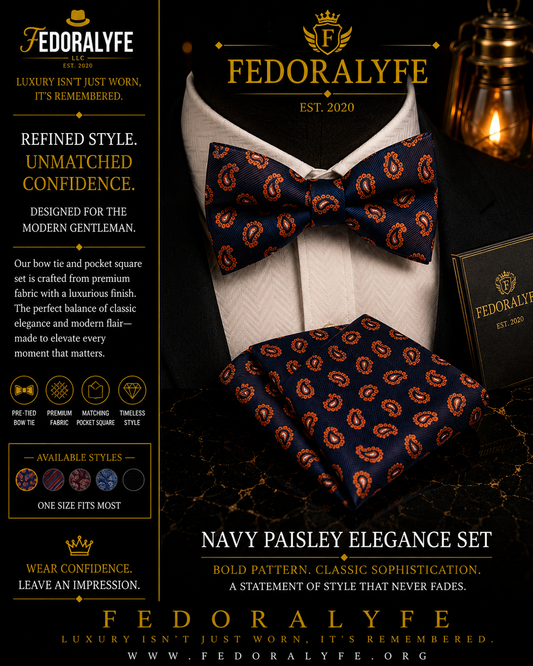 BLUE BOWTIE AND POCKET SQAURE SET