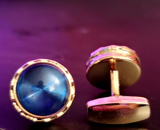 GOLD METAL AND BLUE CUFFLINKS
